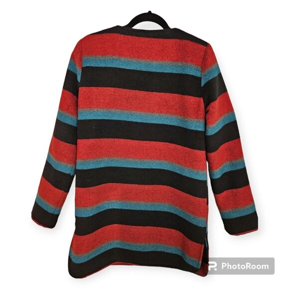 Tulle Multicolor Striped Two Button Snap Closure Car Coat With Pockets Size L - Picture 2 of 5